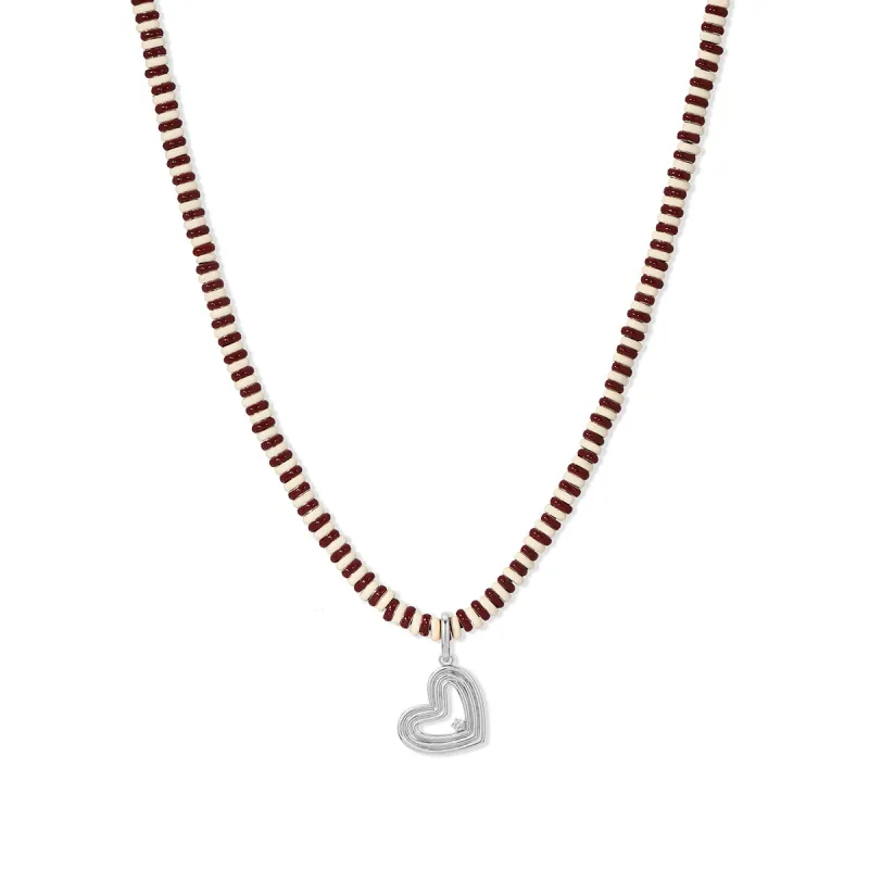 Cherry Soda Stripes Groovy Heart Full Enamel Mini Bead Necklace In Sterling Silver sold by Adina Reyter