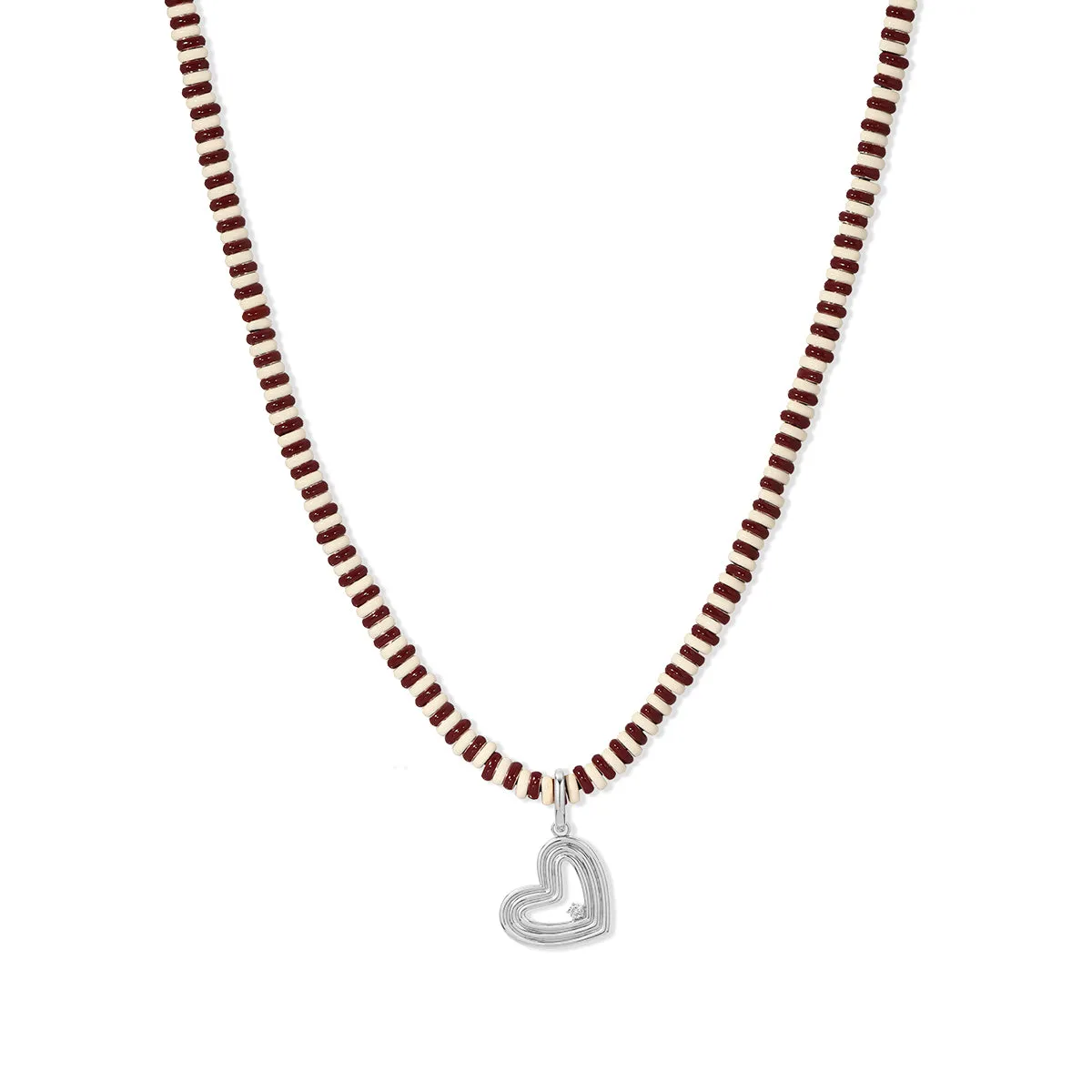Cherry Soda Stripes Groovy Heart Full Enamel Mini Bead Necklace In Sterling Silver sold by Adina Reyter