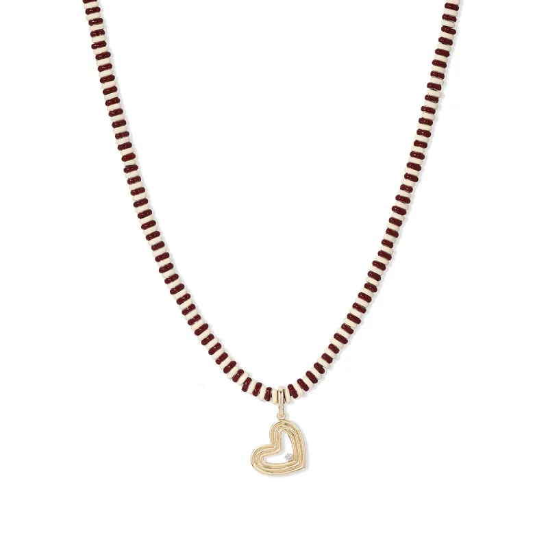 Cherry Soda Stripes Groovy Heart Full Enamel Mini Bead Necklace sold by Adina Reyter