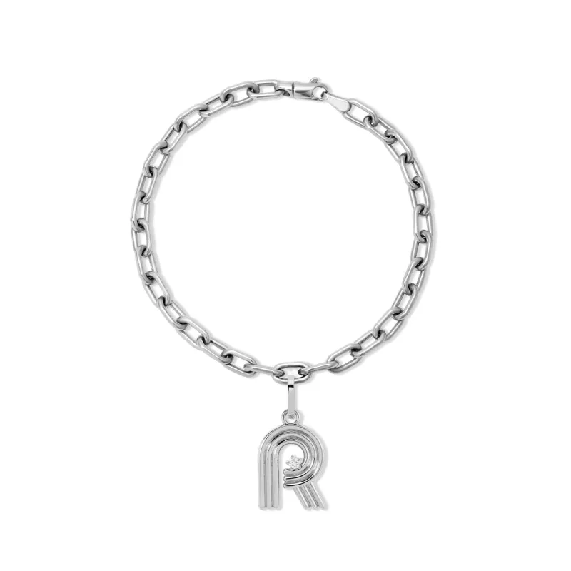 Groovy Diamond Initial Charm Bracelet on 4mm Italian Chain in Sterling Silver sold by Adina Reyter