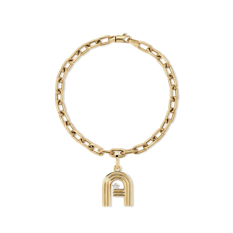 Groovy Diamond Initial Charm Bracelet on 4mm Italian Chain made by Adina Reyter