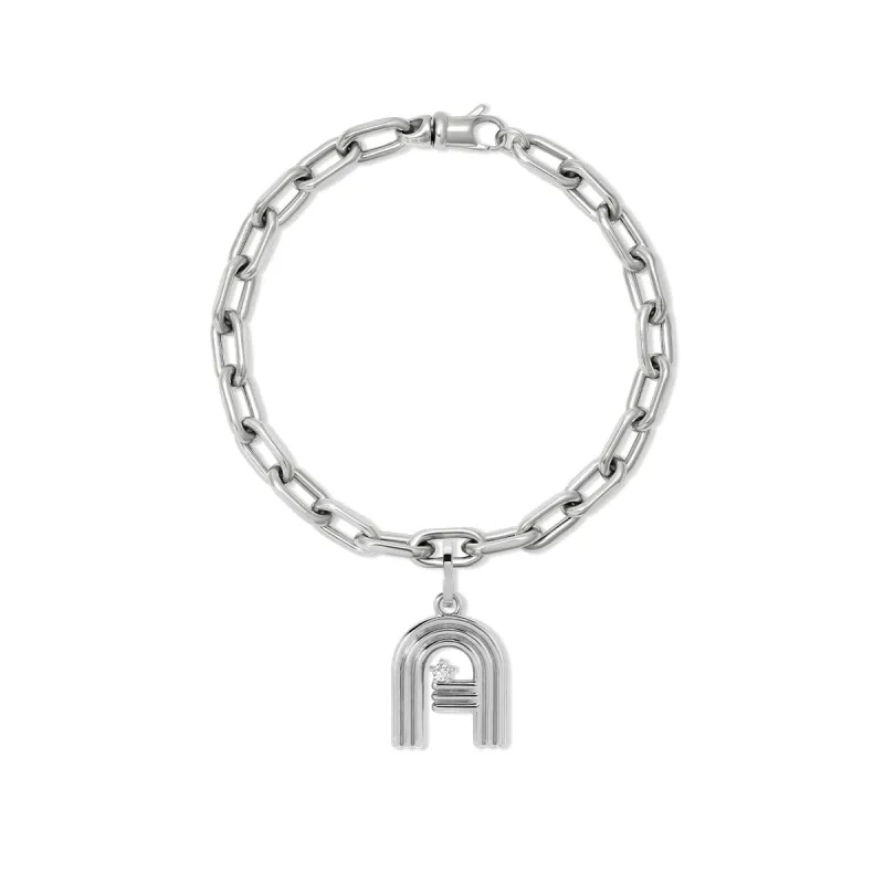 Groovy Diamond Initial Charm Bracelet on 5.3mm Italian Chain in Sterling Silver made by Adina Reyter