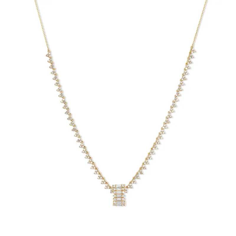 Full Stack Baguette Diamond Big Bead Tennis Necklace sold by Adina Reyter