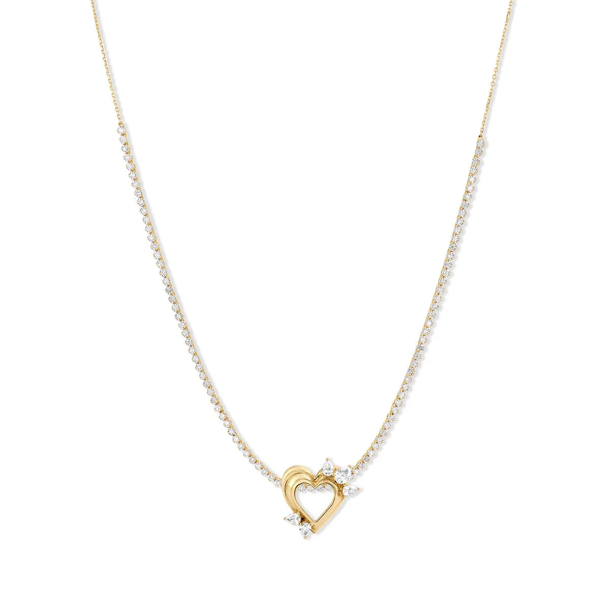 Diamond Open Heart Big Bead Tennis Necklace sold by Adina Reyter