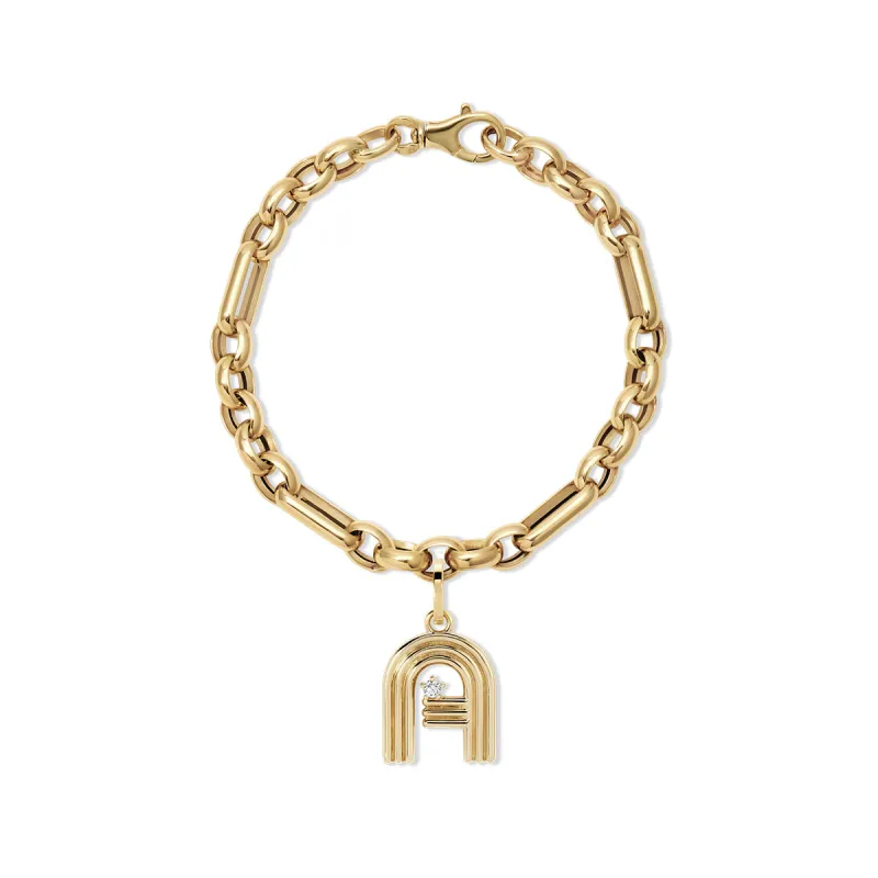 Groovy Diamond Initial Charm Bracelet on Mixed Rolo Cable Chain sold by Adina Reyter