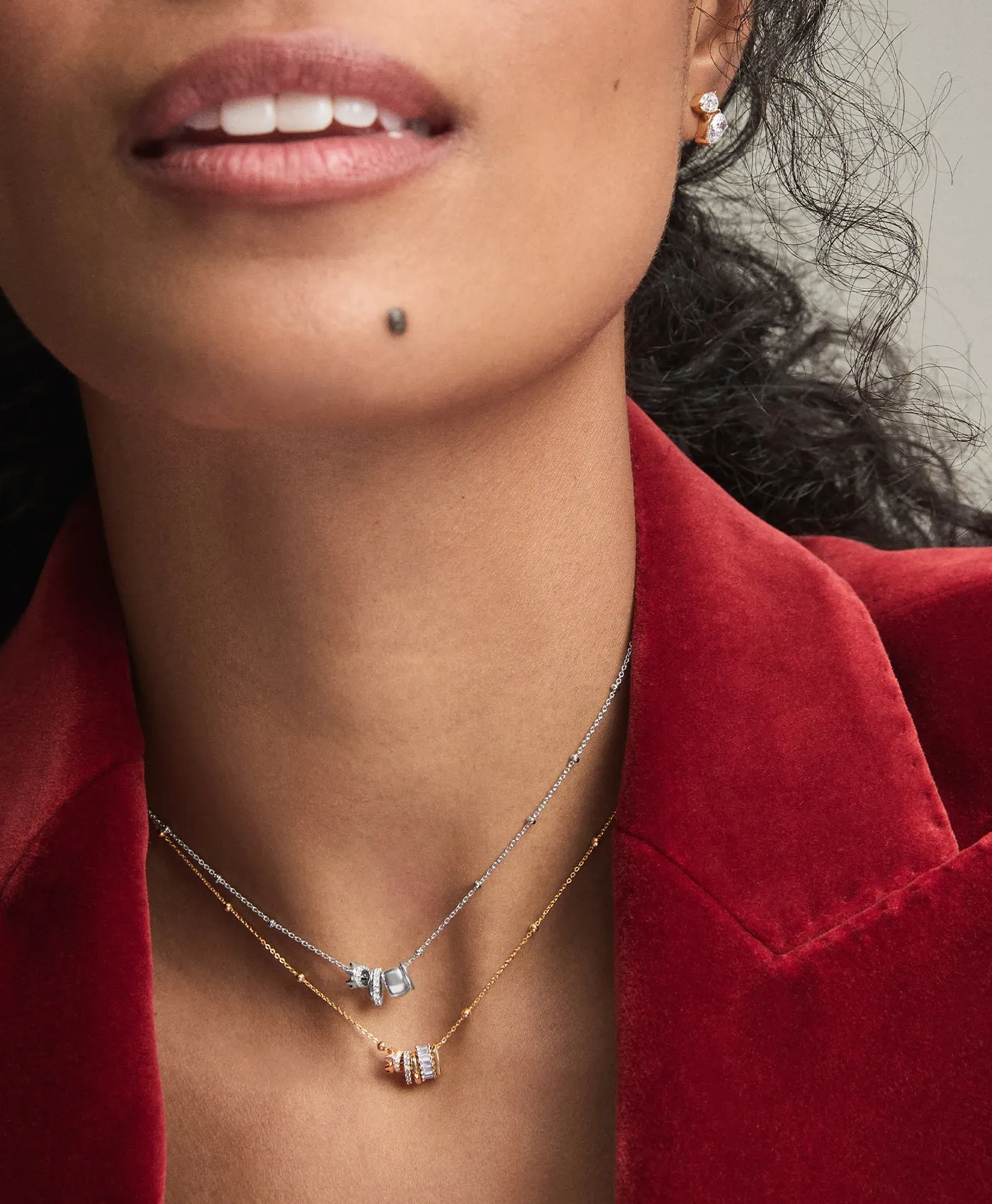 Pavé Crown Mini Bead Necklace on Saturn Chain in Sterling Silver sold by Adina Reyter product image thumbnail 2