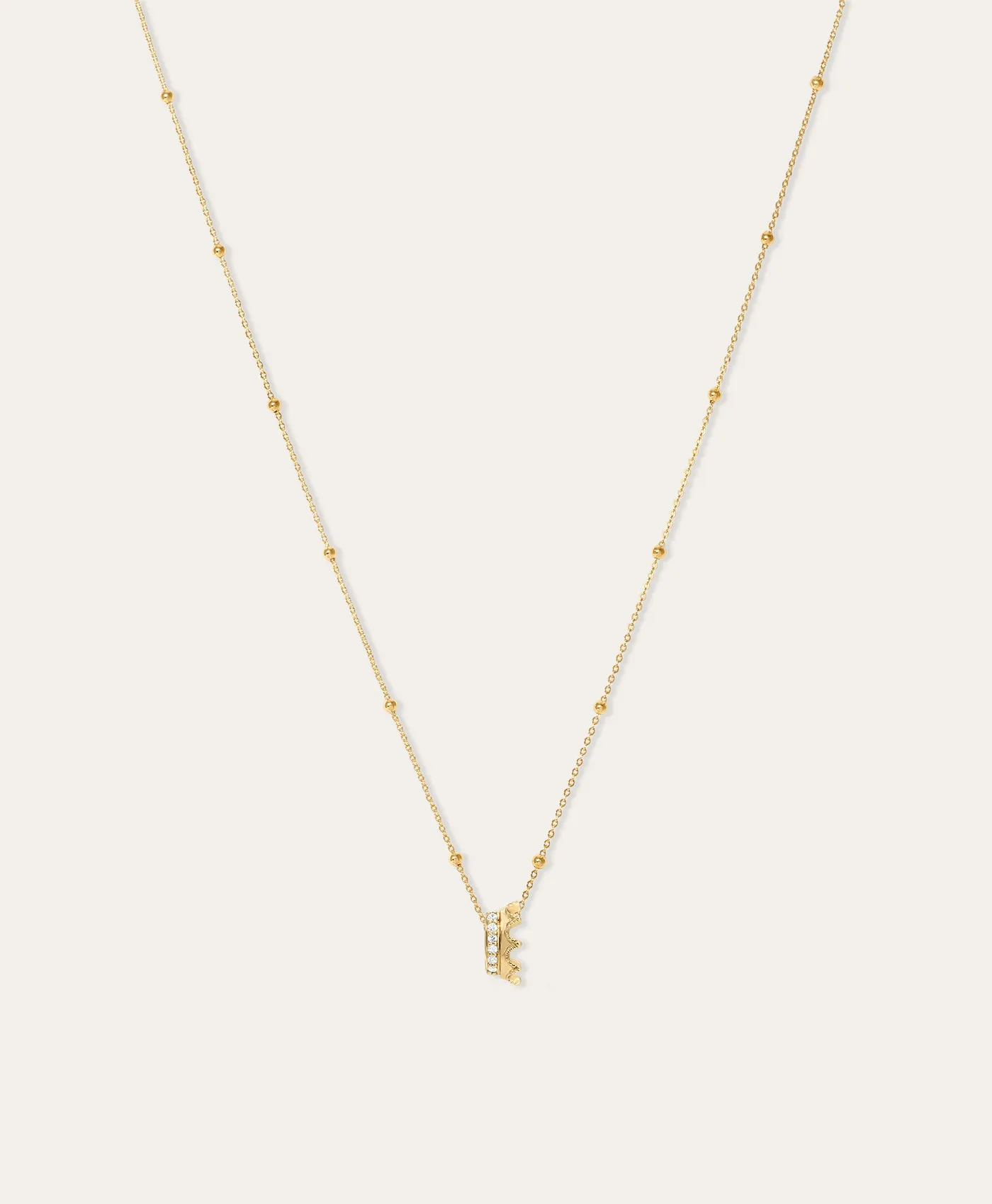Pavé Crown Mini Bead Necklace on Saturn Chain sold by Adina Reyter