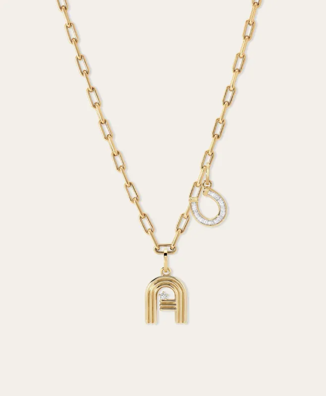 Groovy Diamond Initial + Horseshoe Charm Necklace sold by Adina Reyter