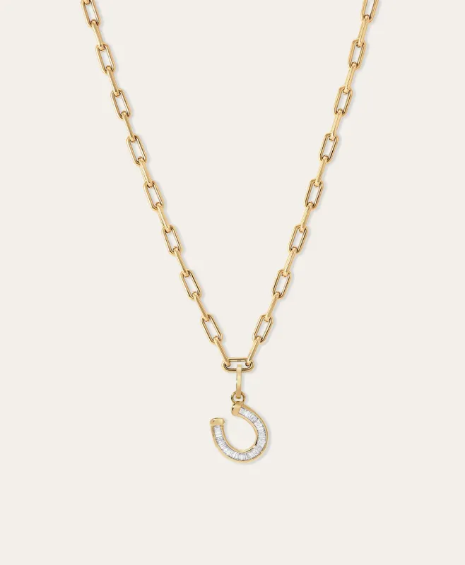 Baguette Diamond Horseshoe Charm Necklace sold by Adina Reyter