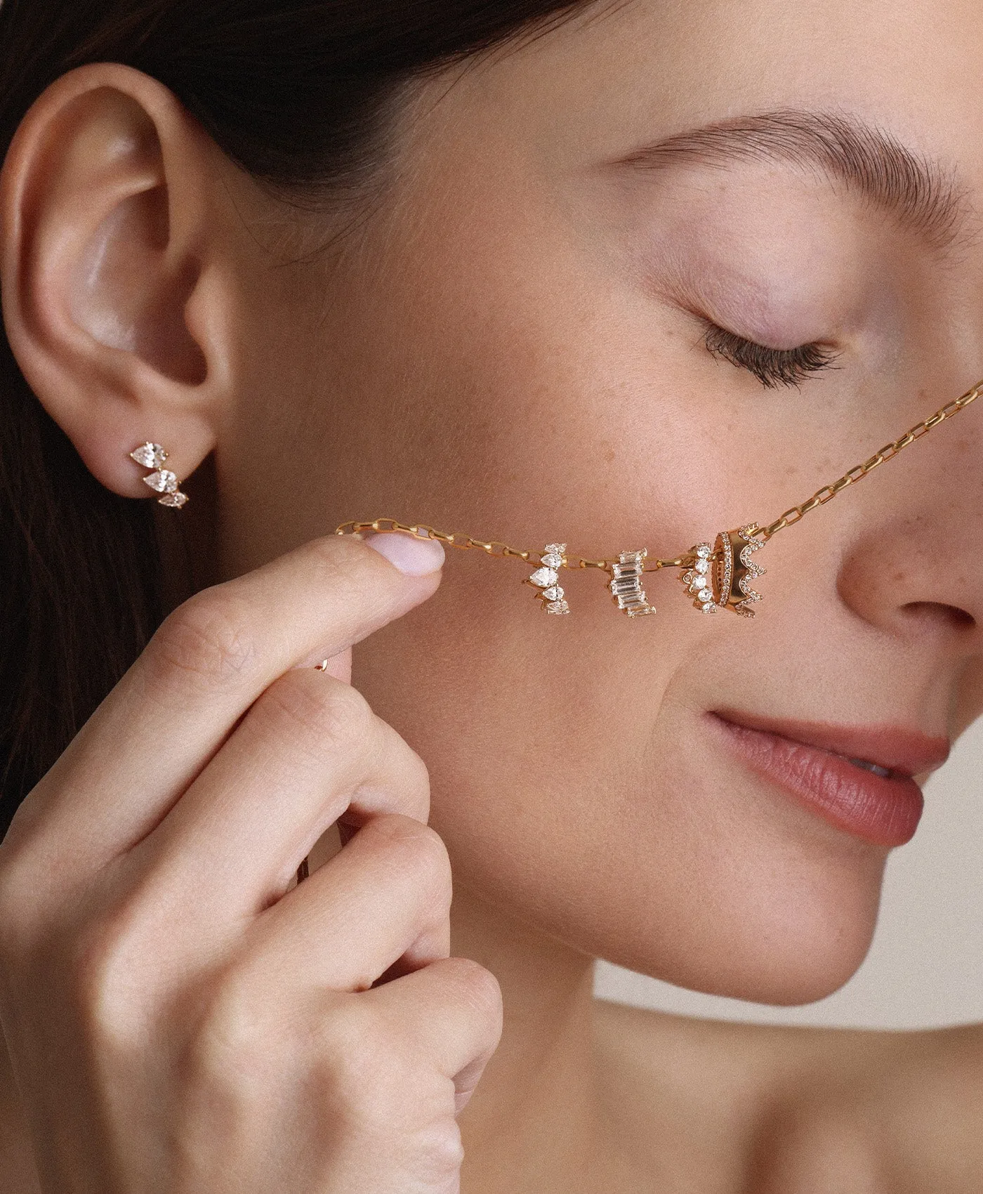 Diamond Baguette Tiara Big Bead Necklace sold by Adina Reyter product image thumbnail 2