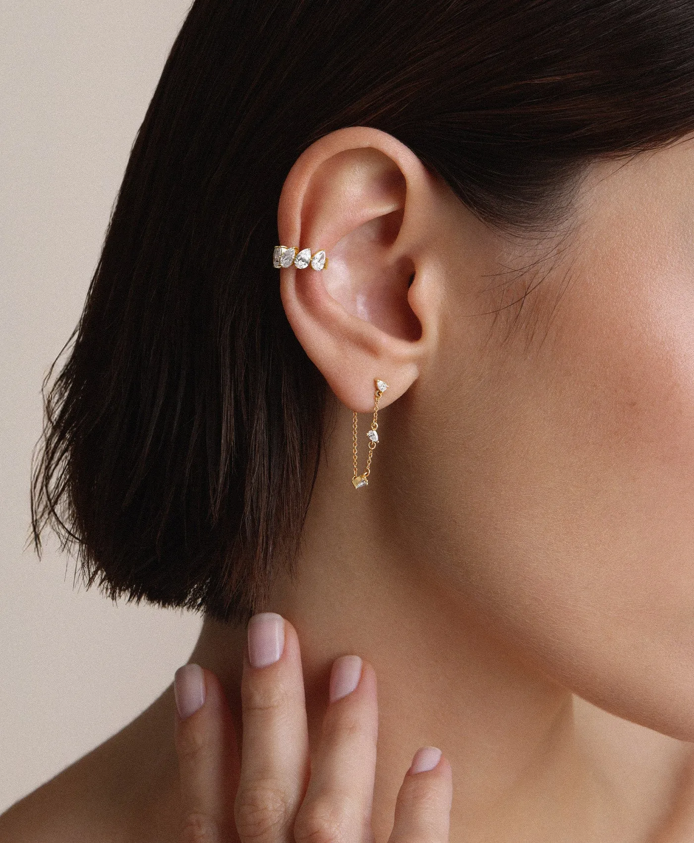 Diamond Pear Chain Drop Earrings sold by Adina Reyter product image thumbnail 2