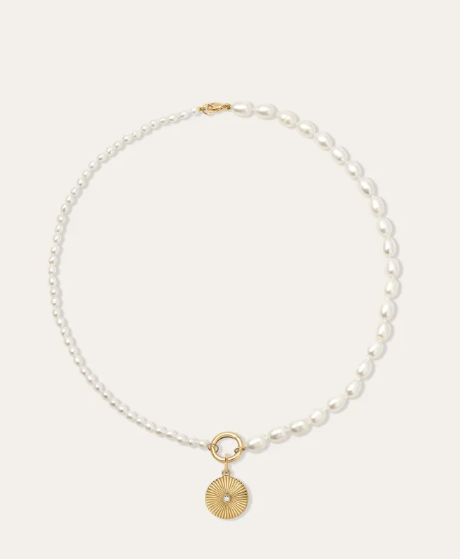 Groovy Diamond Rays Charm Necklace on Half & Half Pearl Chain sold by Adina Reyter