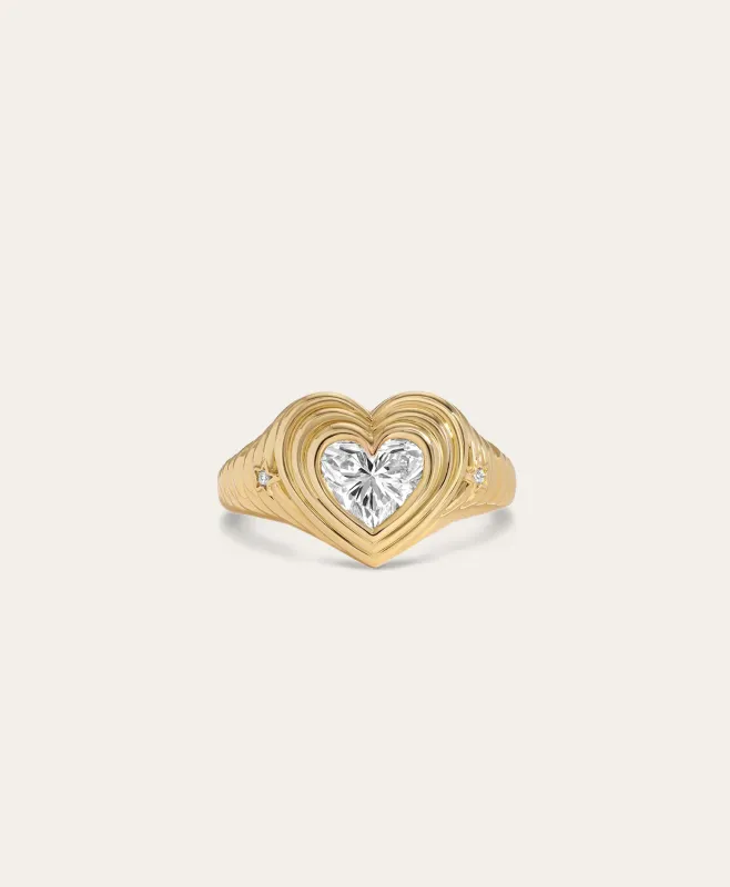 Groovy Diamond Heart Signet Ring made by Adina Reyter