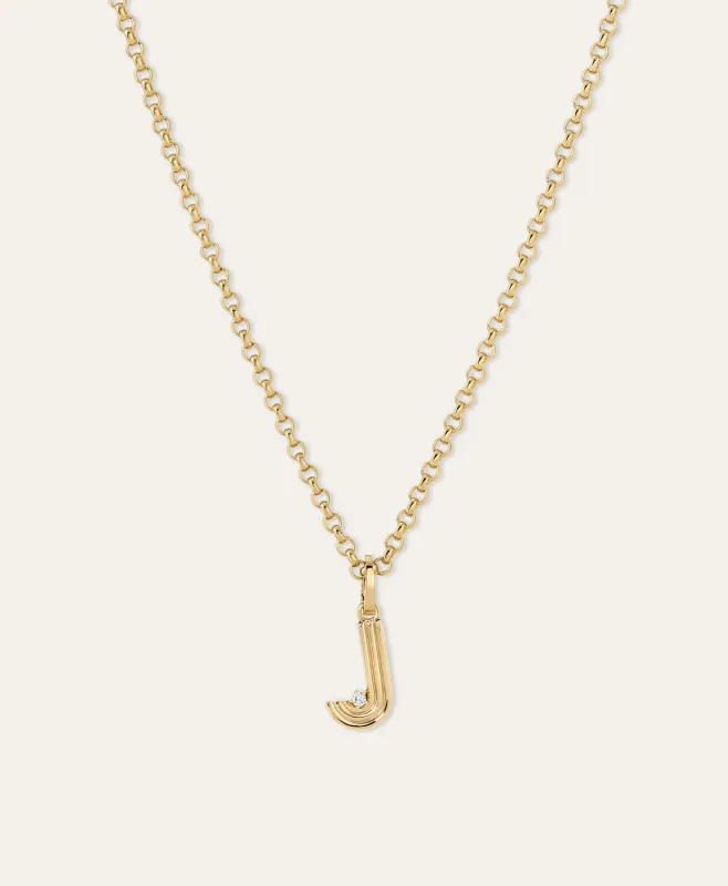 Groovy Diamond Initial Charm Necklace on Rolo Chain made by Adina Reyter
