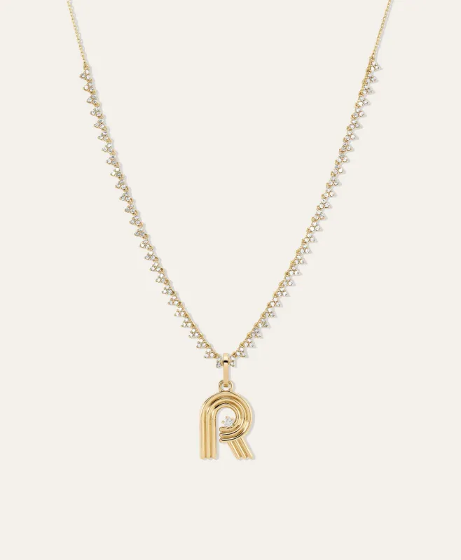 Groovy Diamond Initial Charm Necklace on Diamond Cluster Half Riviera Necklace made by Adina Reyter
