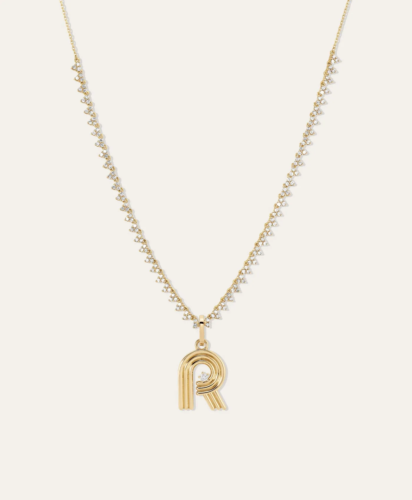 Groovy Diamond Initial Charm Necklace on Diamond Cluster Half Riviera Necklace sold by Adina Reyter