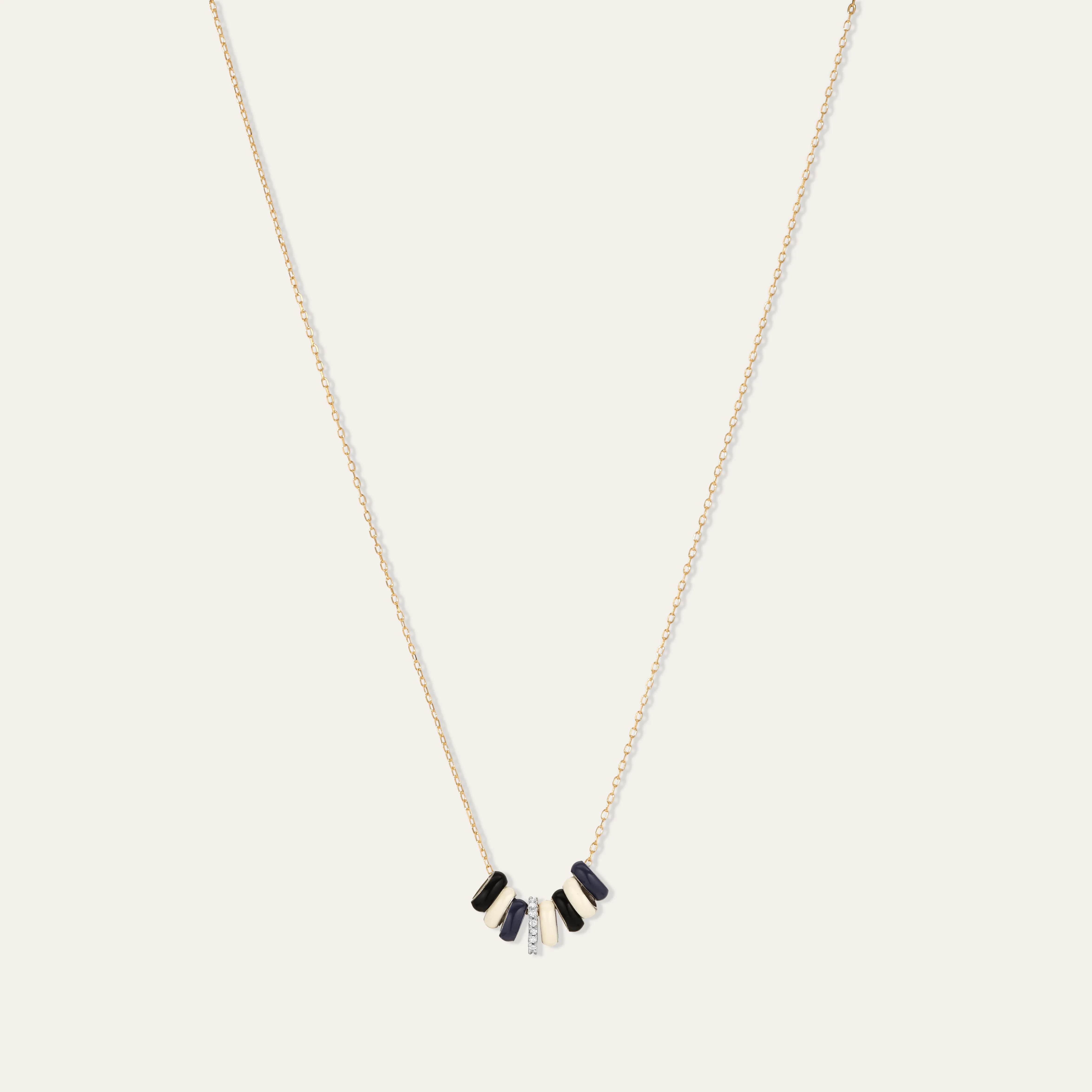 Midnight Stripes Diamond + Enamel Mini Bead Necklace sold by Adina Reyter