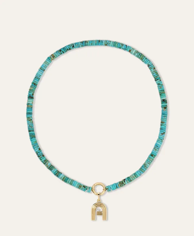 Groovy Diamond Initial Charm on Turquoise Gemstone Necklace made by Adina Reyter
