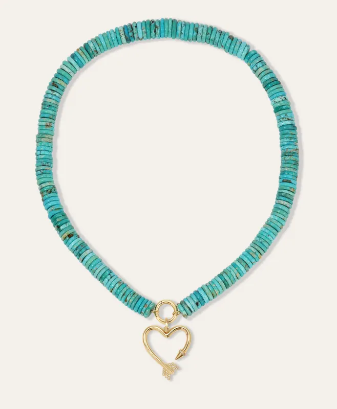 Diamond Arrow Heart Charm on XL Turquoise Gemstone Necklace made by Adina Reyter