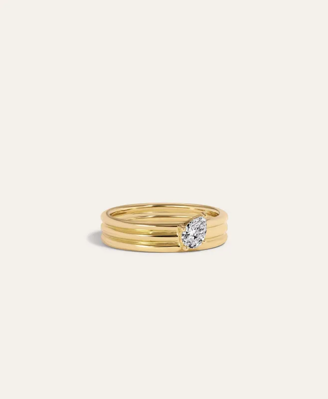 One Of A Kind Groovy Diamond Pear Diamond Ring, Size 6 - 0.25 CT made by Adina Reyter