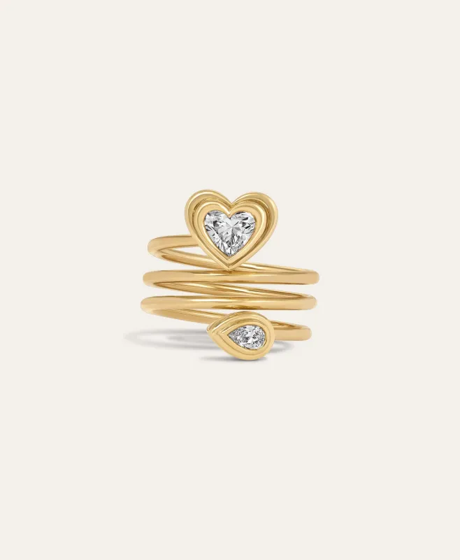 One of a Kind Groovy Diamond Heart and Pear Spiral Ring, Size 6 made by Adina Reyter