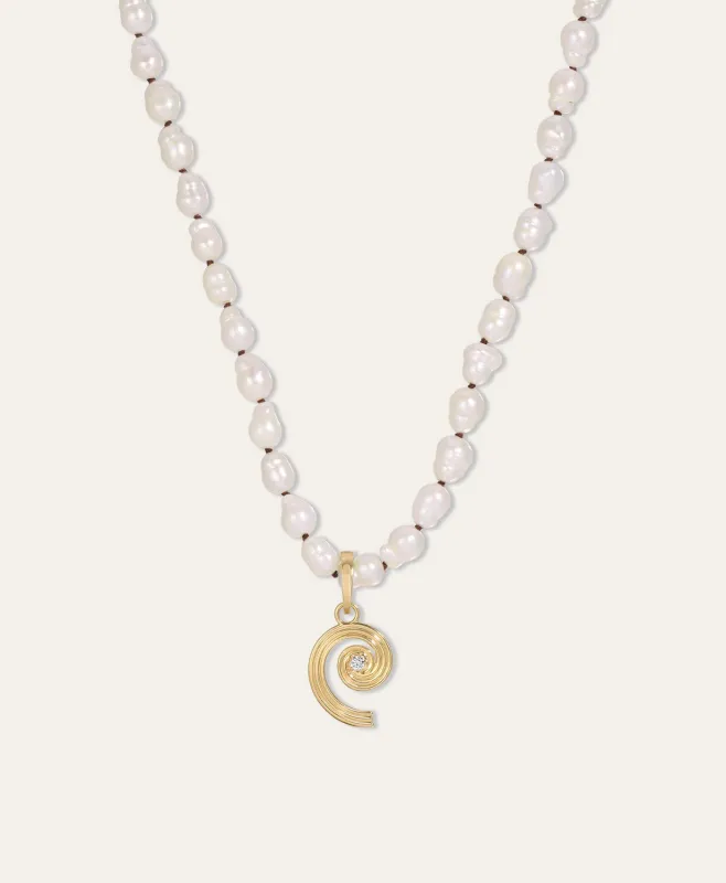 One of a Kind Groovy Diamond Spiral Teardrop Pearl Necklace made by Adina Reyter