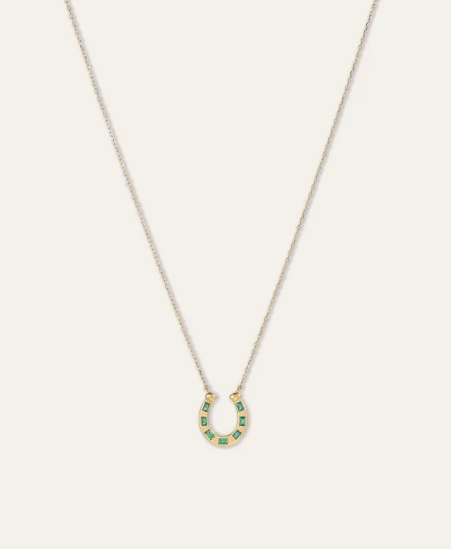 One of a Kind Emerald Baguette Horseshoe Necklace made by Adina Reyter
