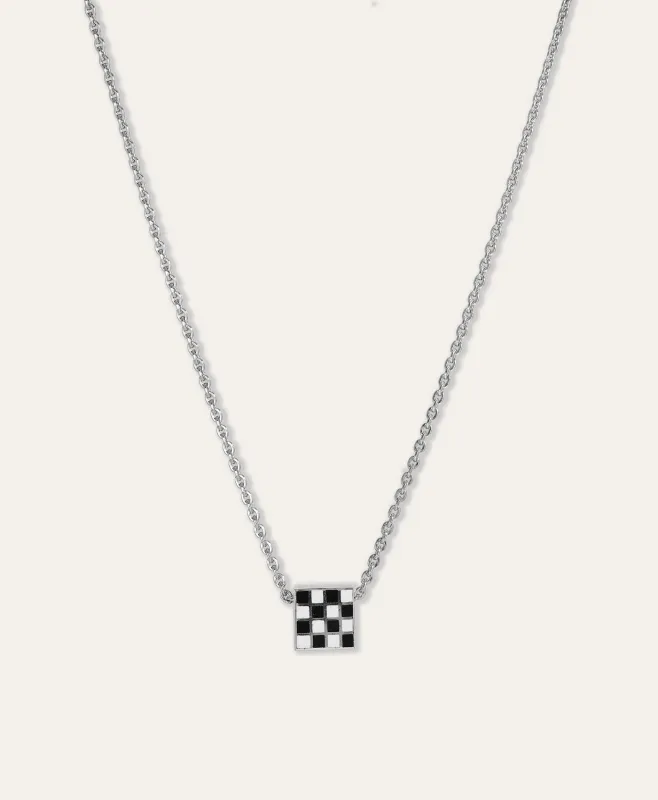 One of a Kind Black + White Ceramic Checkers Big Bead Rolo Necklace made by Adina Reyter