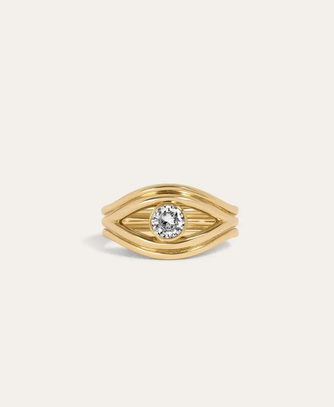 One of a Kind Groovy Diamond Evil Eye Diamond Ring - Lab Grown - Size 6 made by Adina Reyter