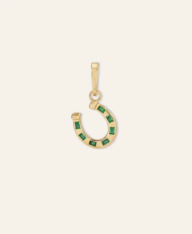 One of a Kind Emerald Baguette Horseshoe Hinged Charm made by Adina Reyter
