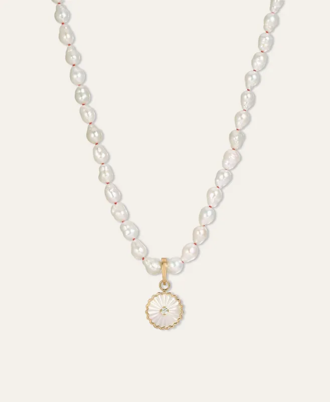One of a Kind Groovy Mother Of Pearl + Diamond Teardrop Pearl Necklace made by Adina Reyter