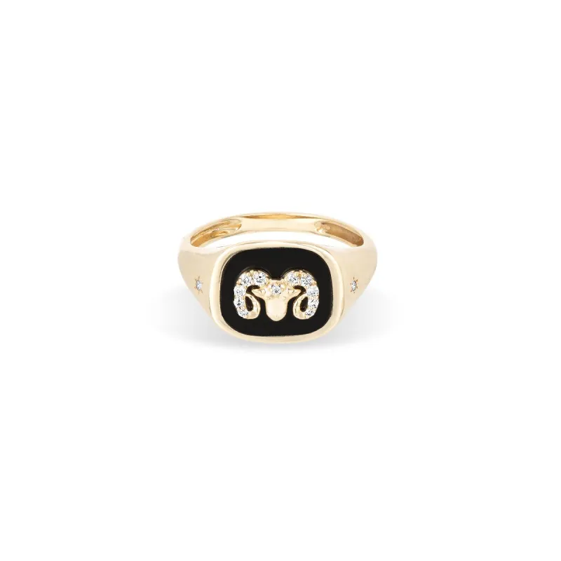 Zodiac Ceramic + Diamond Aries Signet Ring sold by Adina Reyter