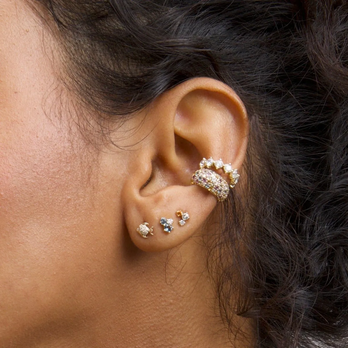 Wide Pavé Diamond + Iridescent Gemstone Ear Cuff sold by Adina Reyter product image thumbnail 2