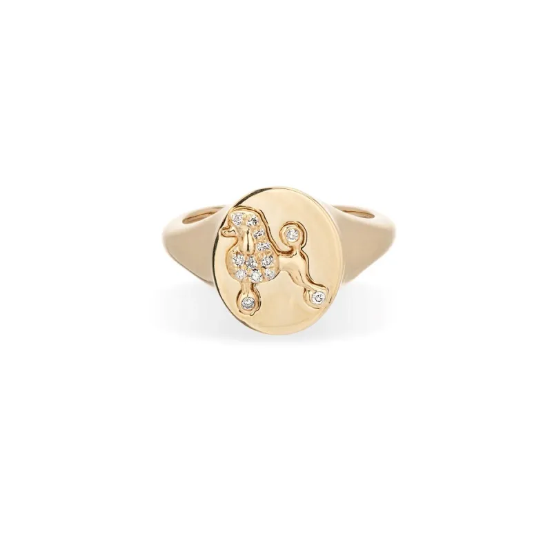 Pavé Diamond Poodle Signet Ring sold by Adina Reyter
