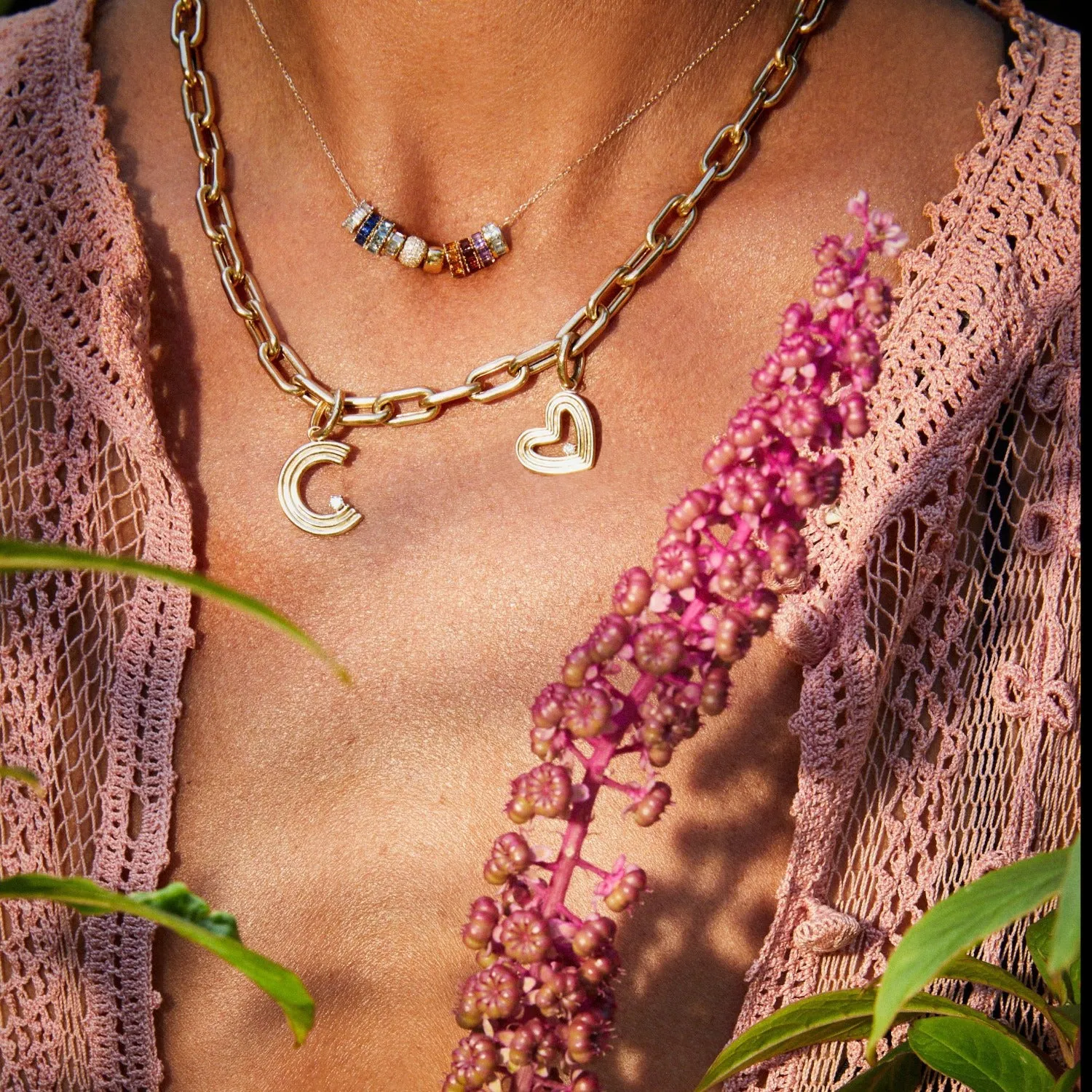 7mm Groovy Italian Chain Initial Heart Necklace sold by Adina Reyter product image thumbnail 2