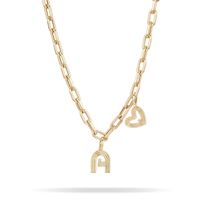 7mm Groovy Italian Chain Initial Heart Necklace sold by Adina Reyter