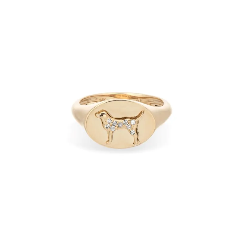 Pavé Diamond Labrador Retriever Signet Ring sold by Adina Reyter