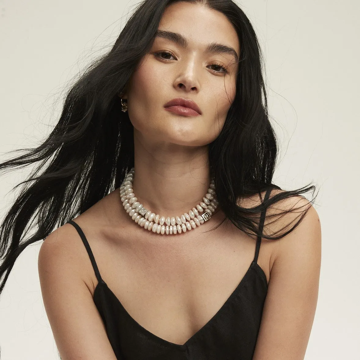 Pearl Coin Diamond Dice Big Bead Necklace in Sterling Silver sold by Adina Reyter product image thumbnail 2