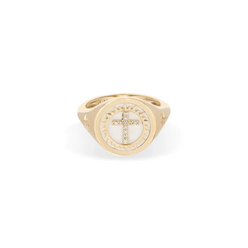Ceramic + Pavé Cross Signet Ring sold by Adina Reyter