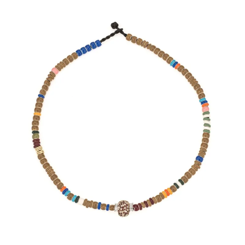 One of a Kind Full Enamel Bead Party with Garnet Big Bead Necklace sold by Adina Reyter