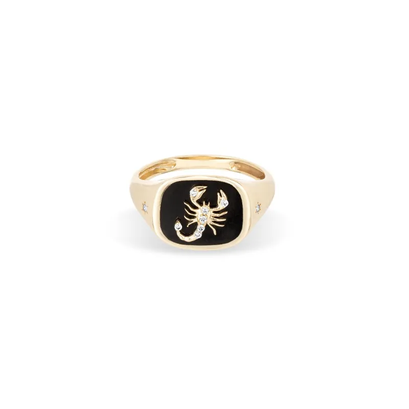 Zodiac Ceramic + Diamond Scorpio Signet Ring sold by Adina Reyter