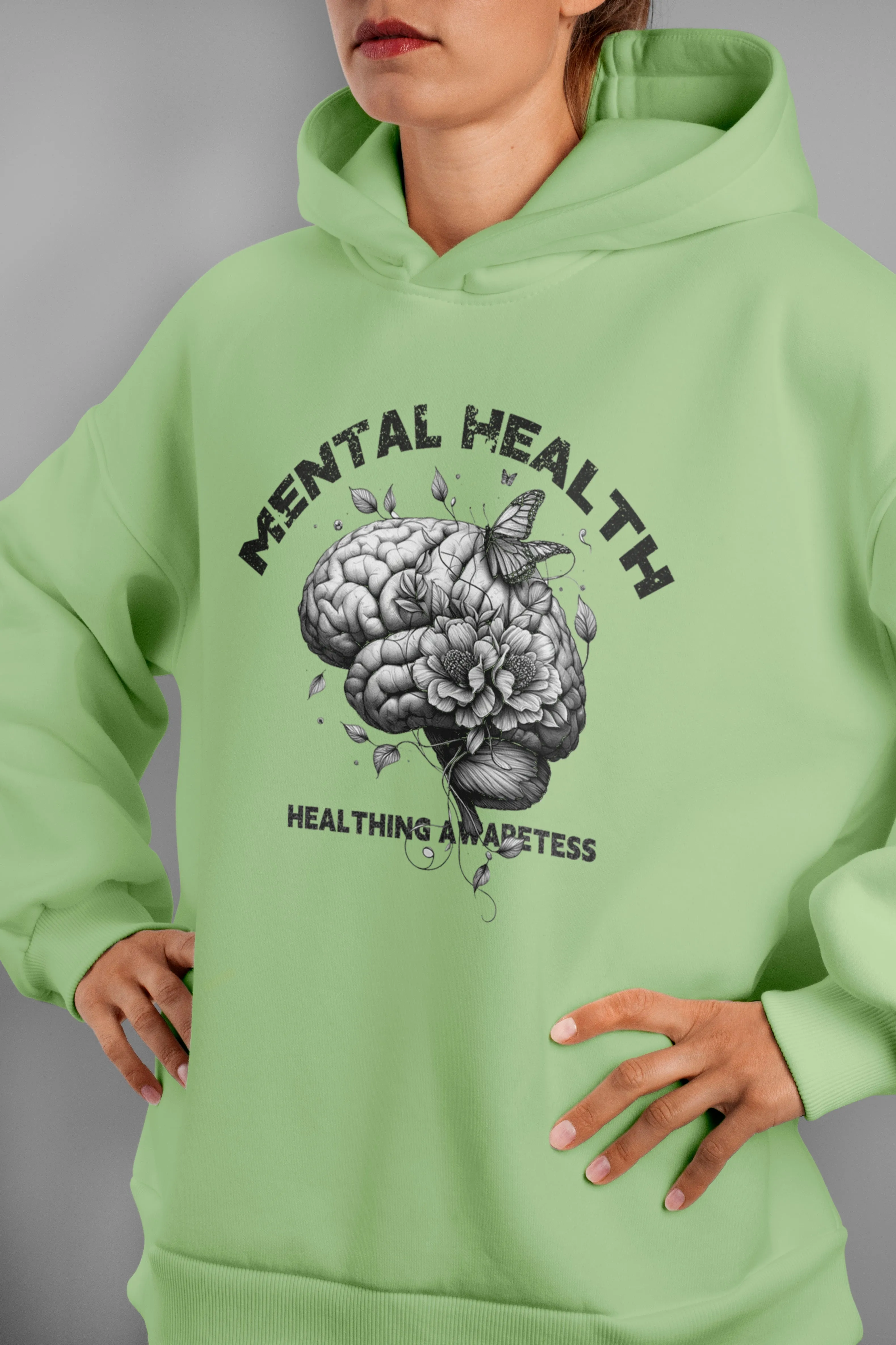 ‘Mental Green’ Eco-friendly All-Over Print Unisex Pullover Hoodie sold by Archiify product image thumbnail 3