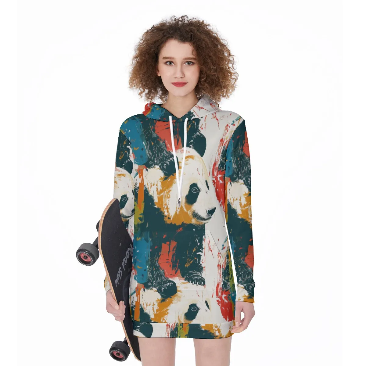 Colorful Panda Printed Women's Long Hoodie sold by Archiify product image thumbnail 3