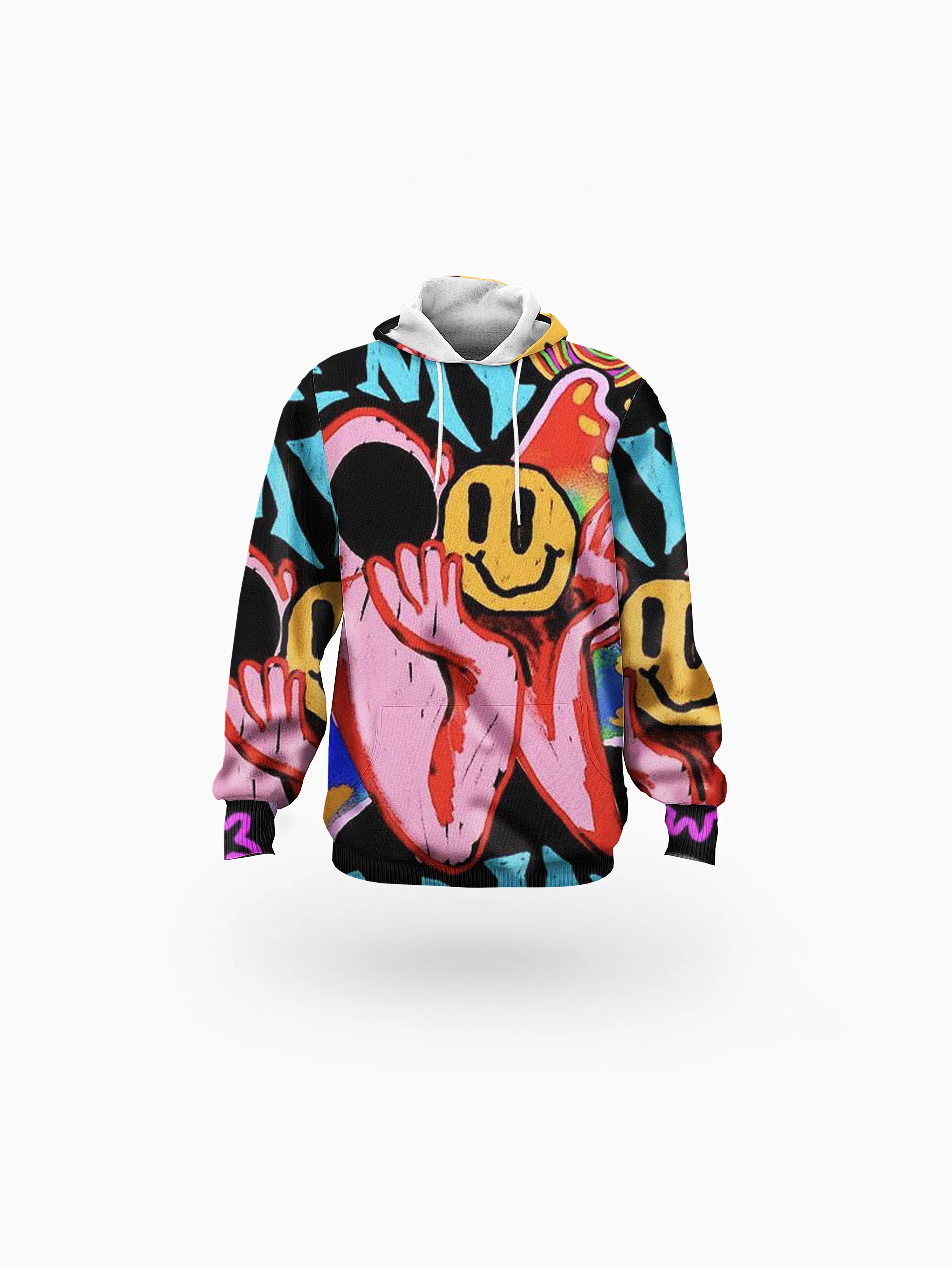 Smiley Graffiti Print Unisex Plus Fleece Pullover Hoodie sold by Archiify