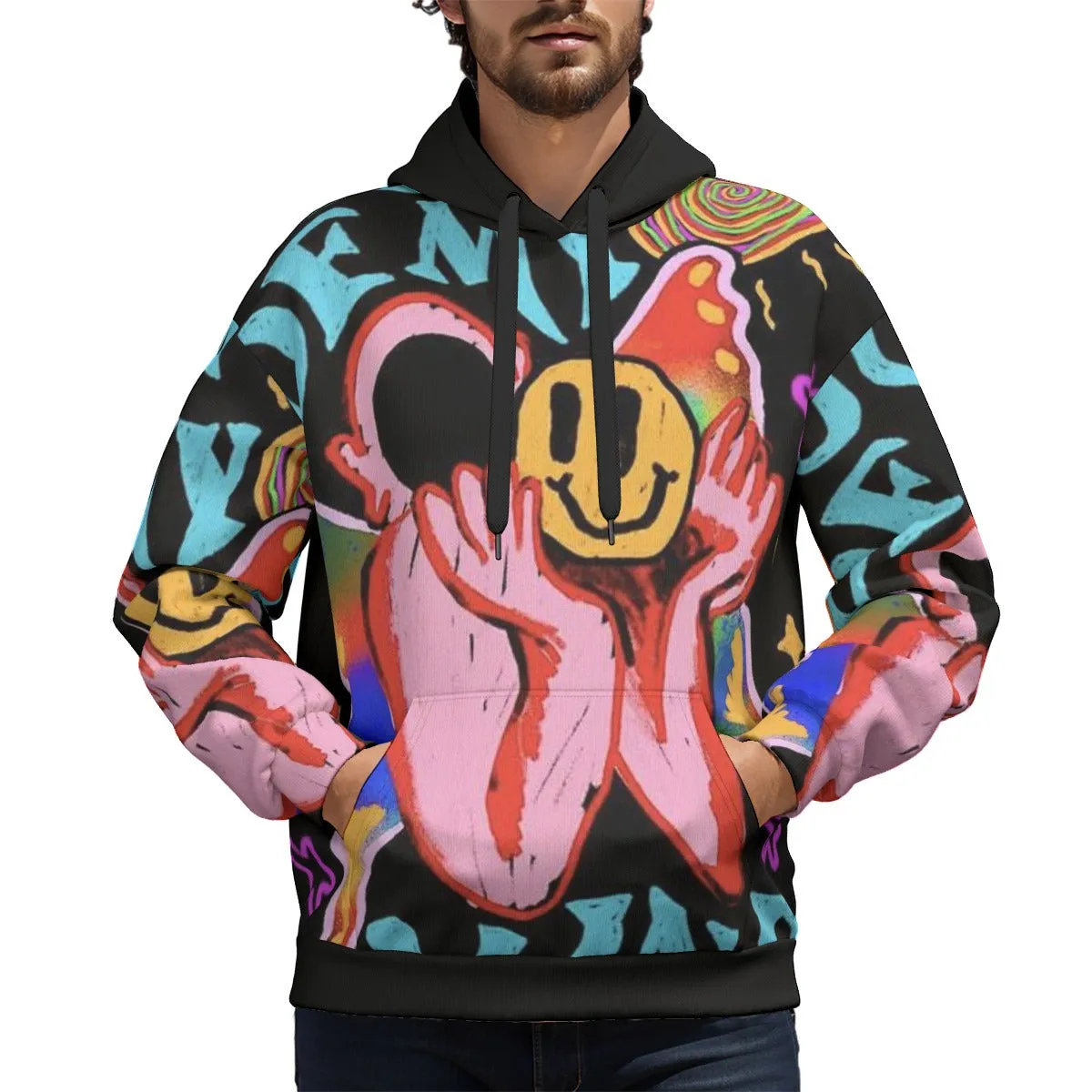 Smiley Graffiti Print Unisex Plus Fleece Pullover Hoodie sold by Archiify product image thumbnail 3