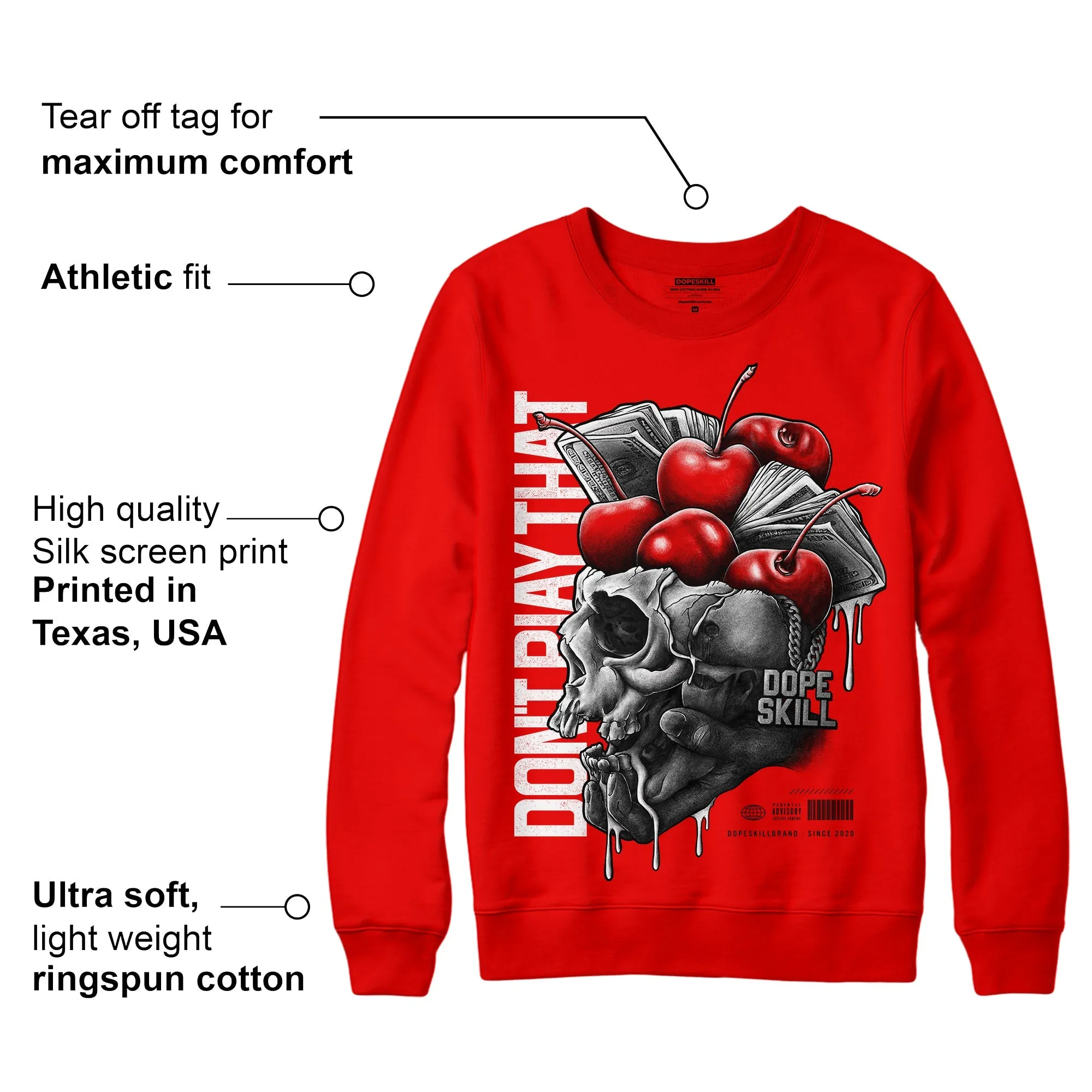 Cherry 11s DopeSkill Varsity Red Sweatshirt Don't Play That Graphic sold by Archiify product image thumbnail 2