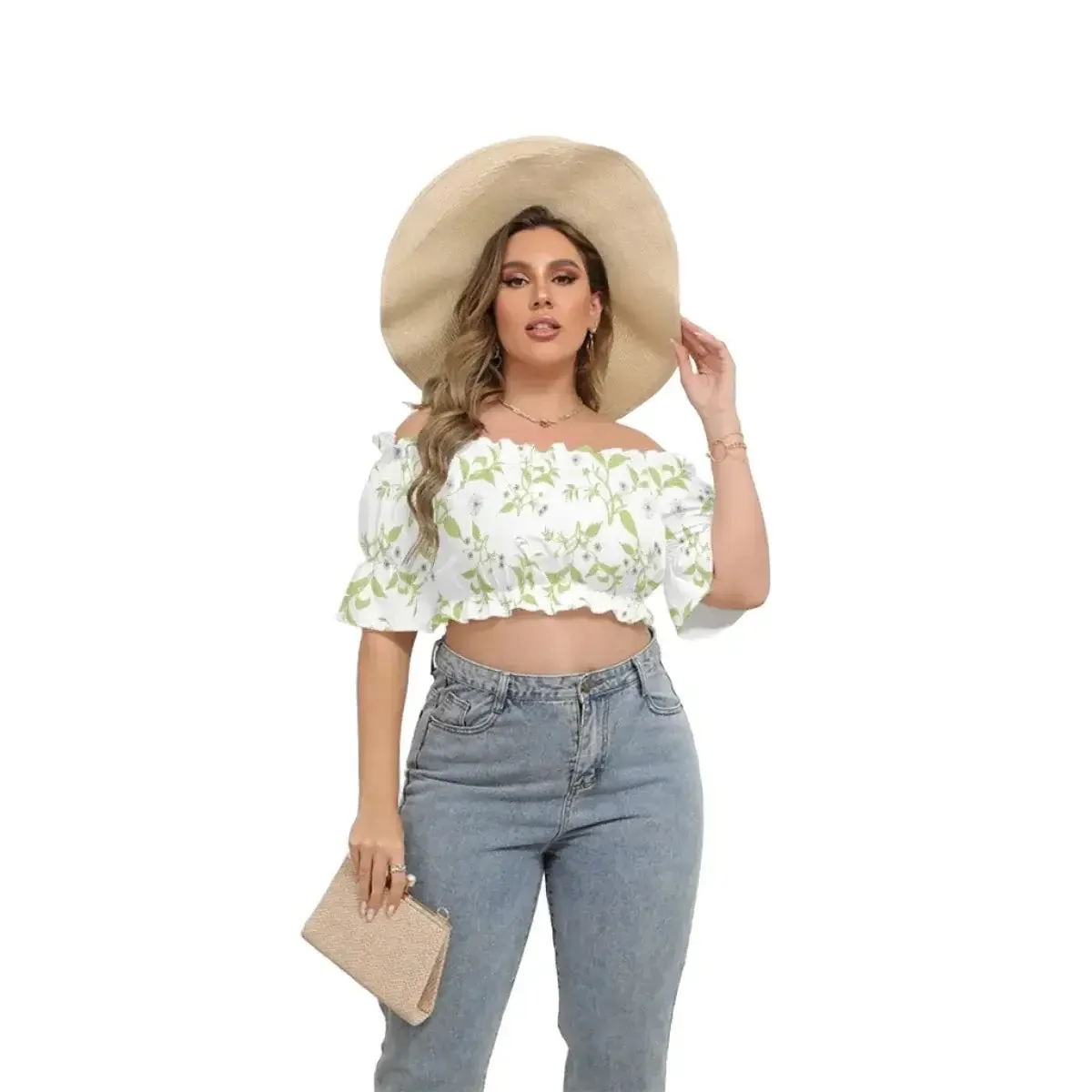 Cottagecore Women's Floral Print Off Shoulder Blouse With Ruffle Trim sold by Archiify