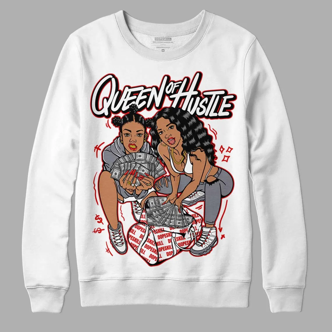 Fire Red 9s DopeSkill Sweatshirt Queen Of Hustle Graphic sold by Archiify