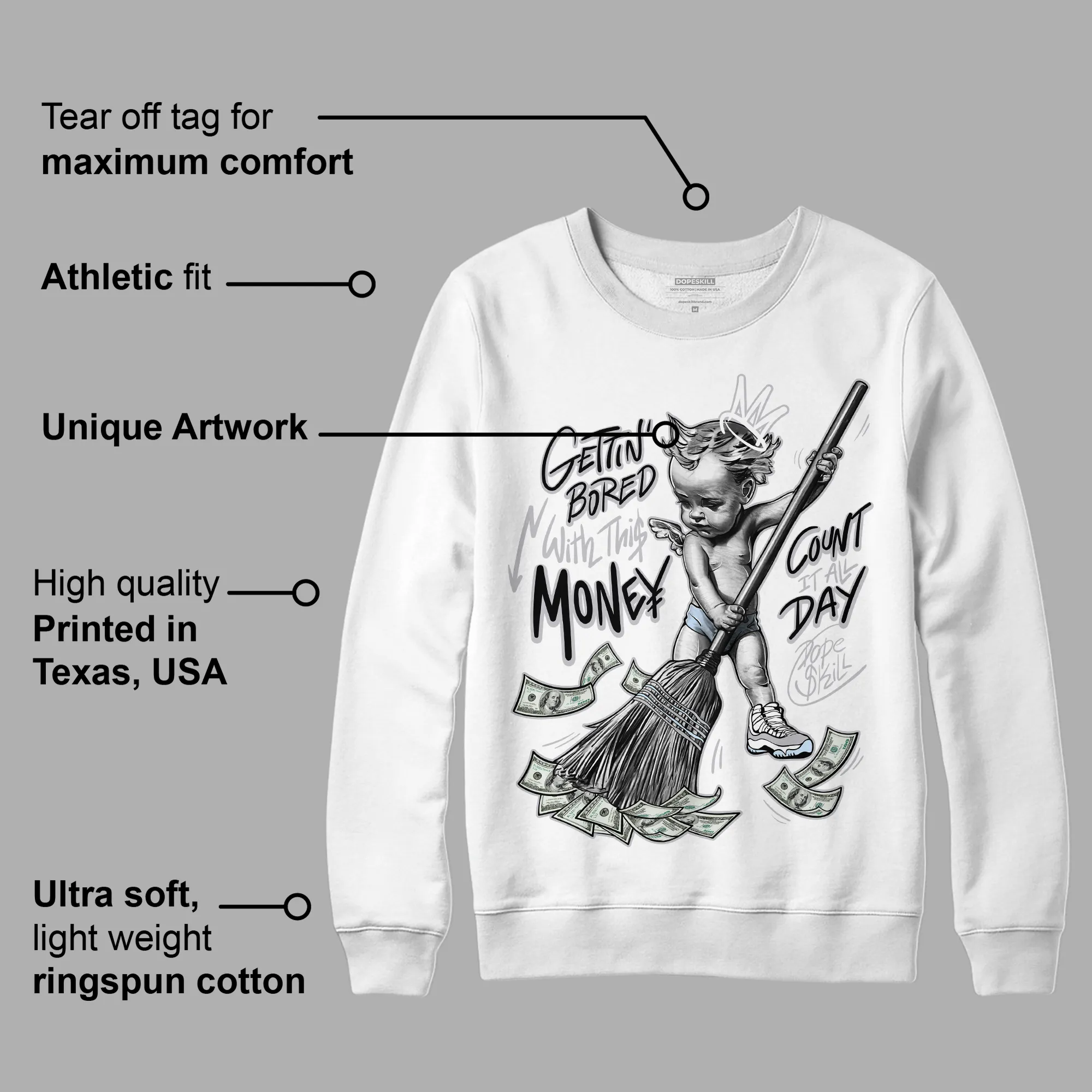 Cement Grey 11s DopeSkill Sweatshirt Gettin Bored With This Money Graphic sold by Archiify product image thumbnail 3