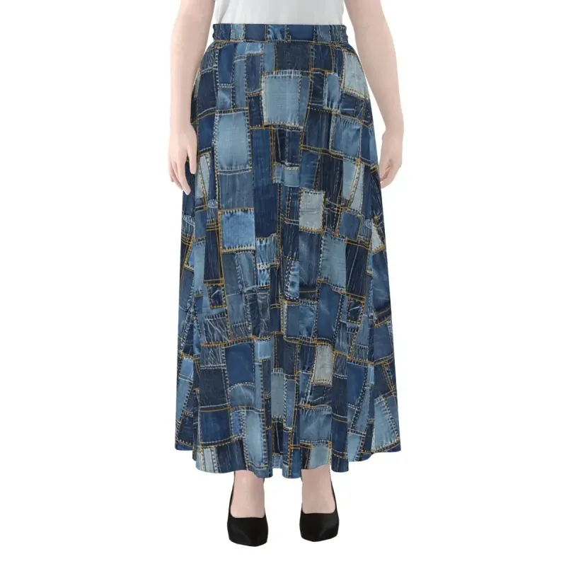 Hippie Patchwork Print Women's Maxi Chiffon Skirts With Lining sold by Archiify